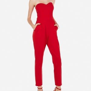 Express Red Strapless Jumpsuit